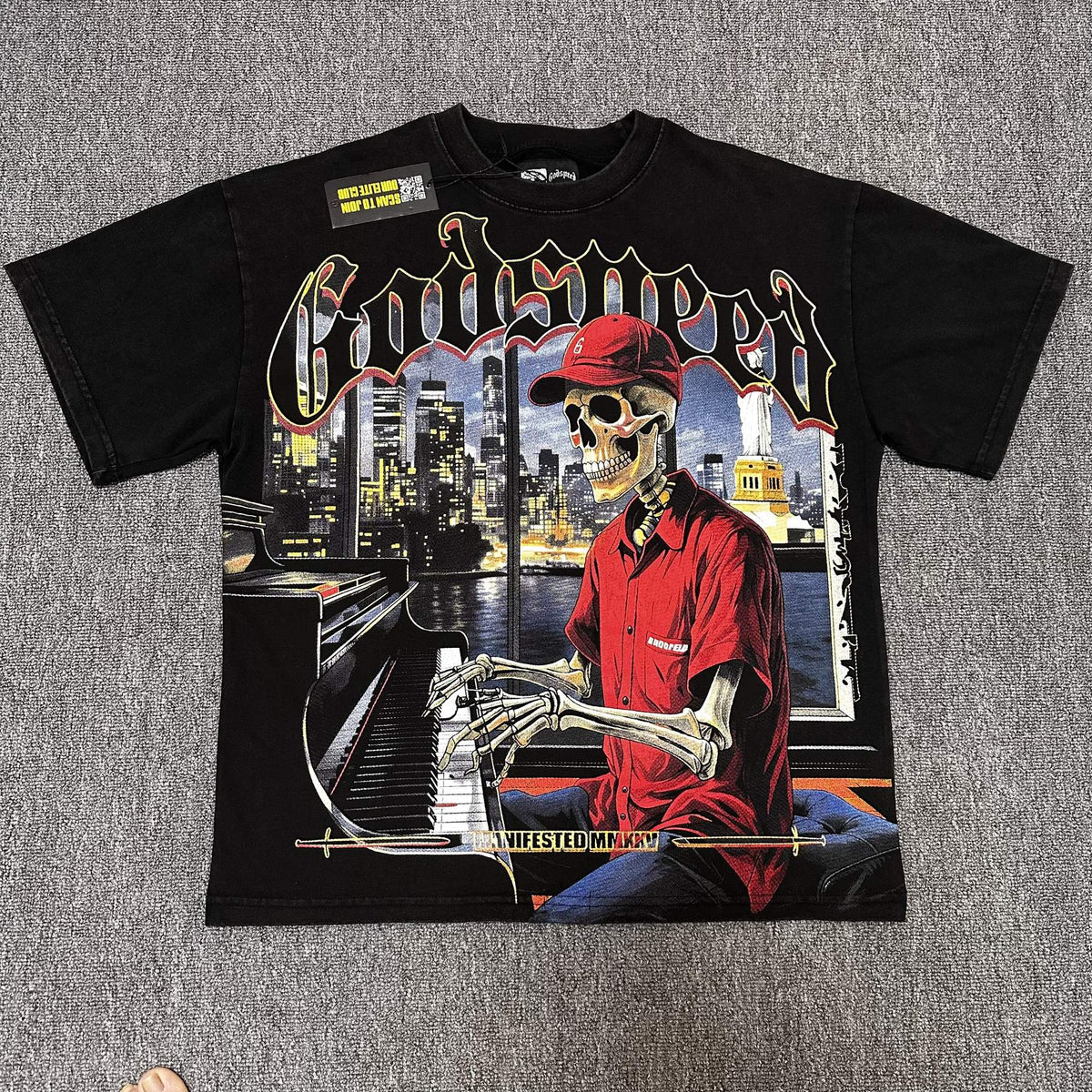 Godspeed Skeleton Piano City Graphic T-Shirt ¡ª hero