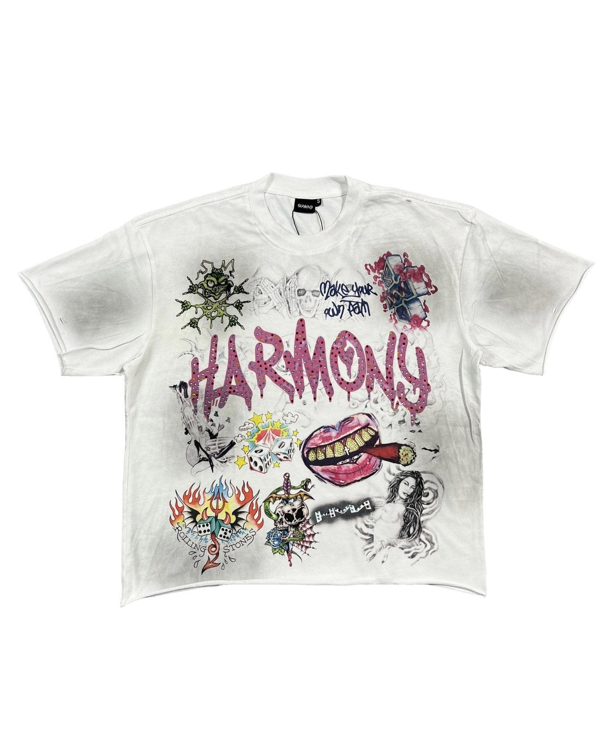 HARMONY New Age Rhinestone Graphic T-Shirt ¡ª front