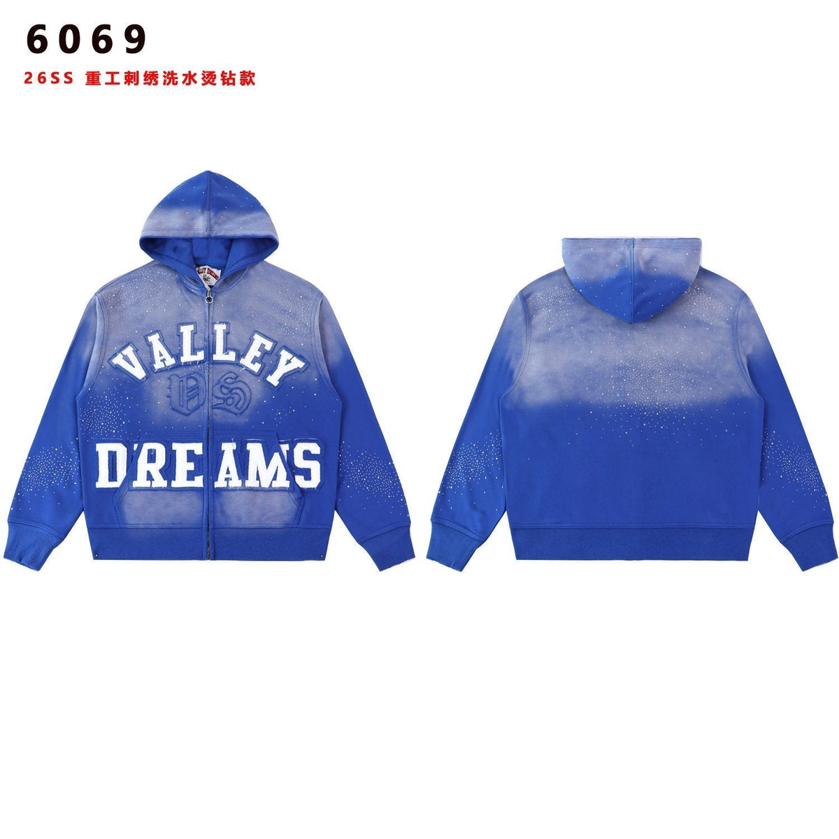 Valley Dreams Washed Rhinestone Zip Hoodie ¡ª front