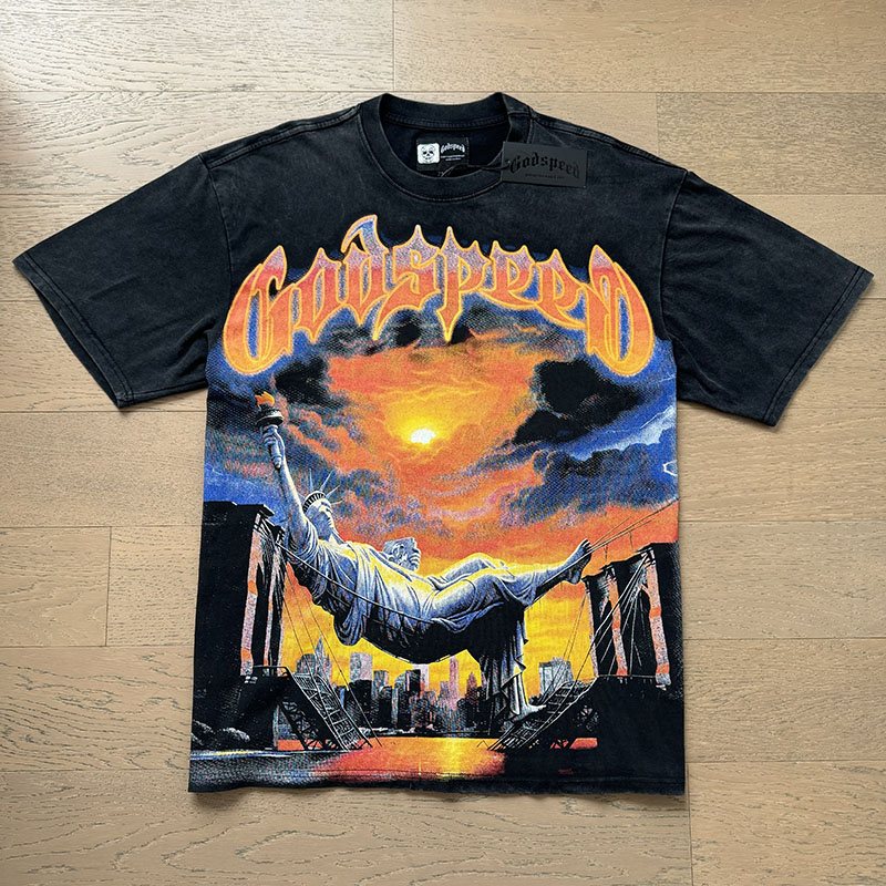 Godspeed Out of Many One Washed Black Graphic T-Shirt ¡ª front