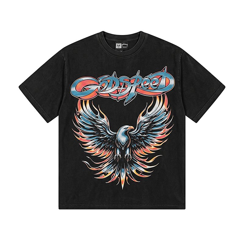Godspeed Eagle Graphic Washed Black T-Shirt ¡ª front