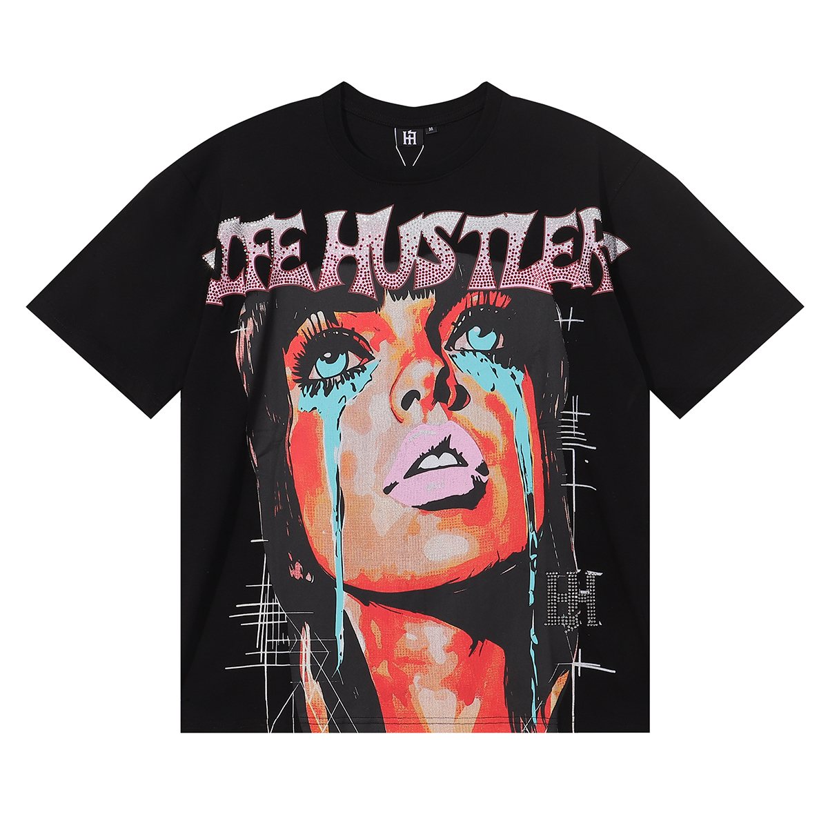 Life Hustlere Crying Woman Rhinestone Graphic T-Shirt ¡ª front