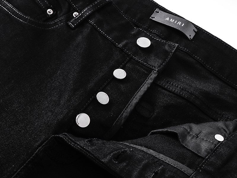 AMIRI Black Rhinestone Script Denim Shorts ¡ª detail