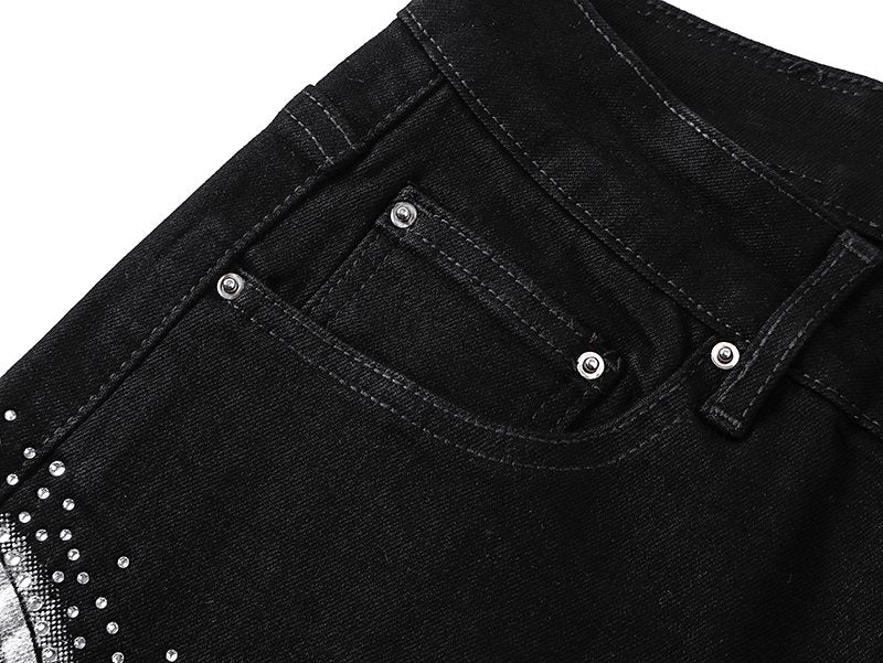 AMIRI Black Rhinestone Script Denim Shorts ¡ª detail