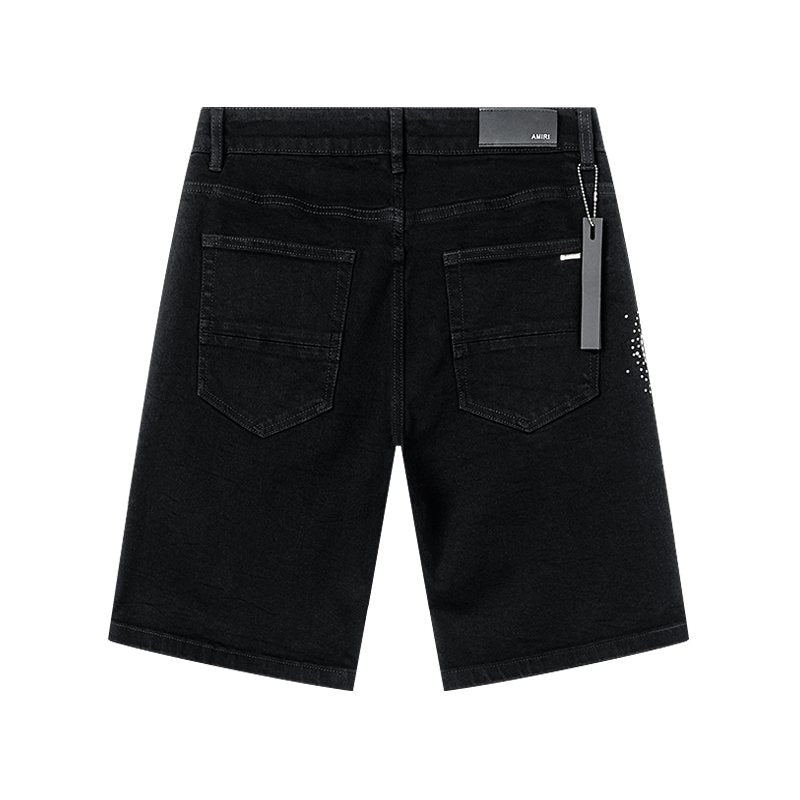 AMIRI Black Rhinestone Script Denim Shorts ¡ª back