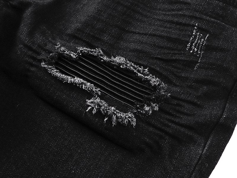 AMIRI Black Distressed Ribbed Knee Jeans ¡ª detail