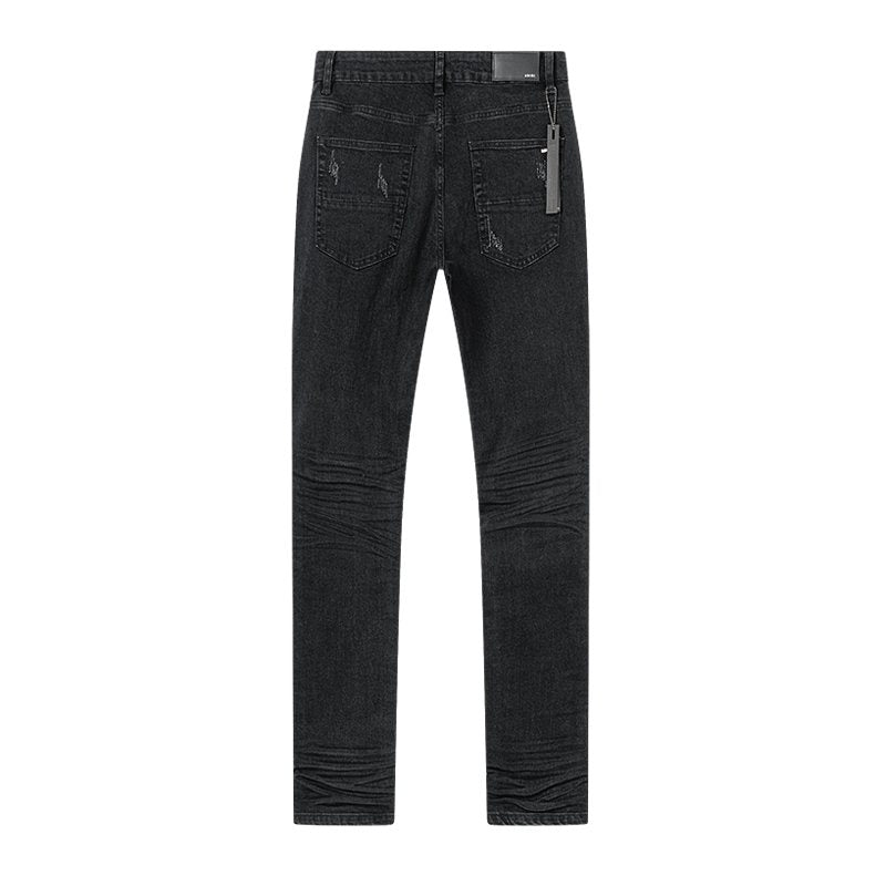 AMIRI Black Distressed Ribbed Knee Jeans ¡ª back