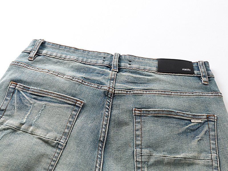 AMIRI Light Blue Distressed Denim Shorts ¡ª detail
