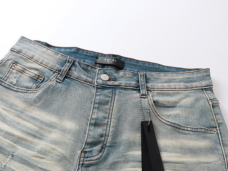 AMIRI Light Blue Monogram Denim Shorts ¡ª detail