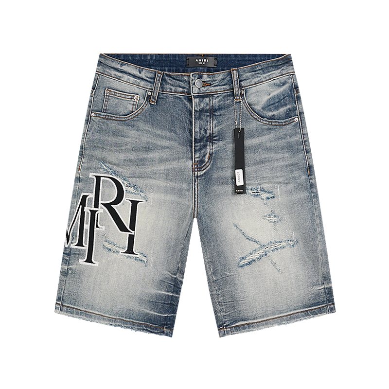 AMIRI Logo Graphic Light Blue Denim Shorts ¡ª hero