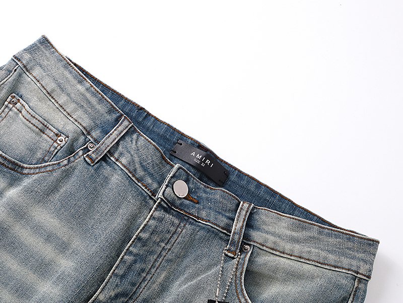AMIRI Light Blue Distressed Denim Shorts ¡ª detail