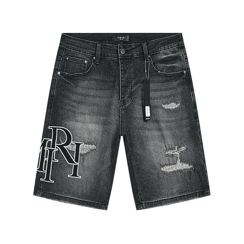 AMIRI Collegiate Graphic Denim Shorts - Black ¡ª hero