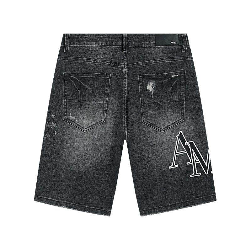 AMIRI Collegiate Graphic Denim Shorts - Black ¡ª back