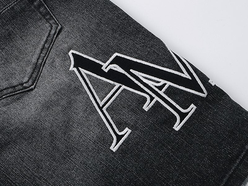 AMIRI Collegiate Graphic Denim Shorts - Black ¡ª detail