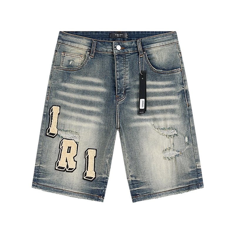 AMIRI Light Blue Letter Patch Denim Shorts ¡ª hero