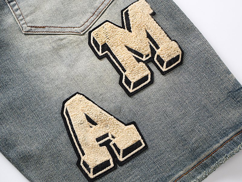 AMIRI Light Blue Letter Patch Denim Shorts ¡ª detail