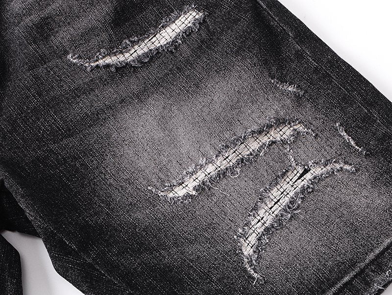 AMIRI Washed Black Embroidered Denim Shorts ¡ª detail