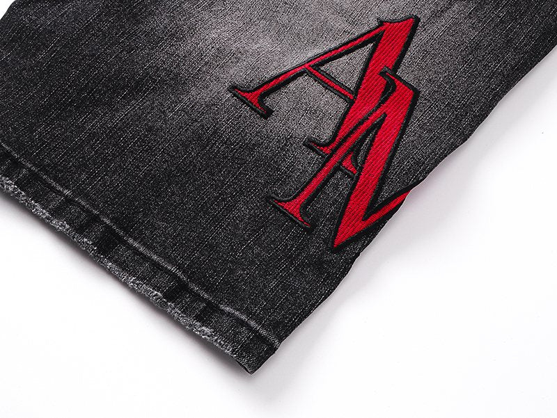 AMIRI Washed Black Embroidered Denim Shorts ¡ª detail