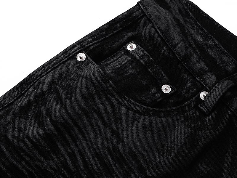 Purple Brand Black Coated Crinkle Flared Jeans ¡ª detail