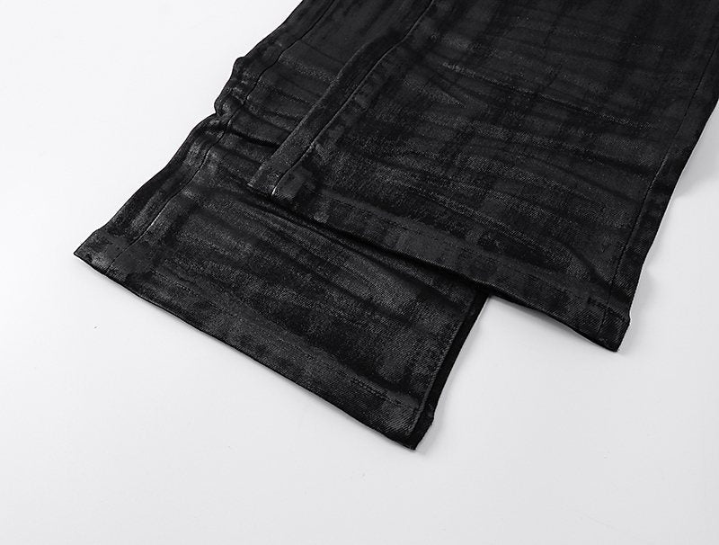 Purple Brand Black Coated Crinkle Bootcut Jeans ¡ª detail