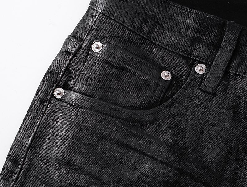 Purple Brand Black Coated Crinkle Bootcut Jeans ¡ª detail