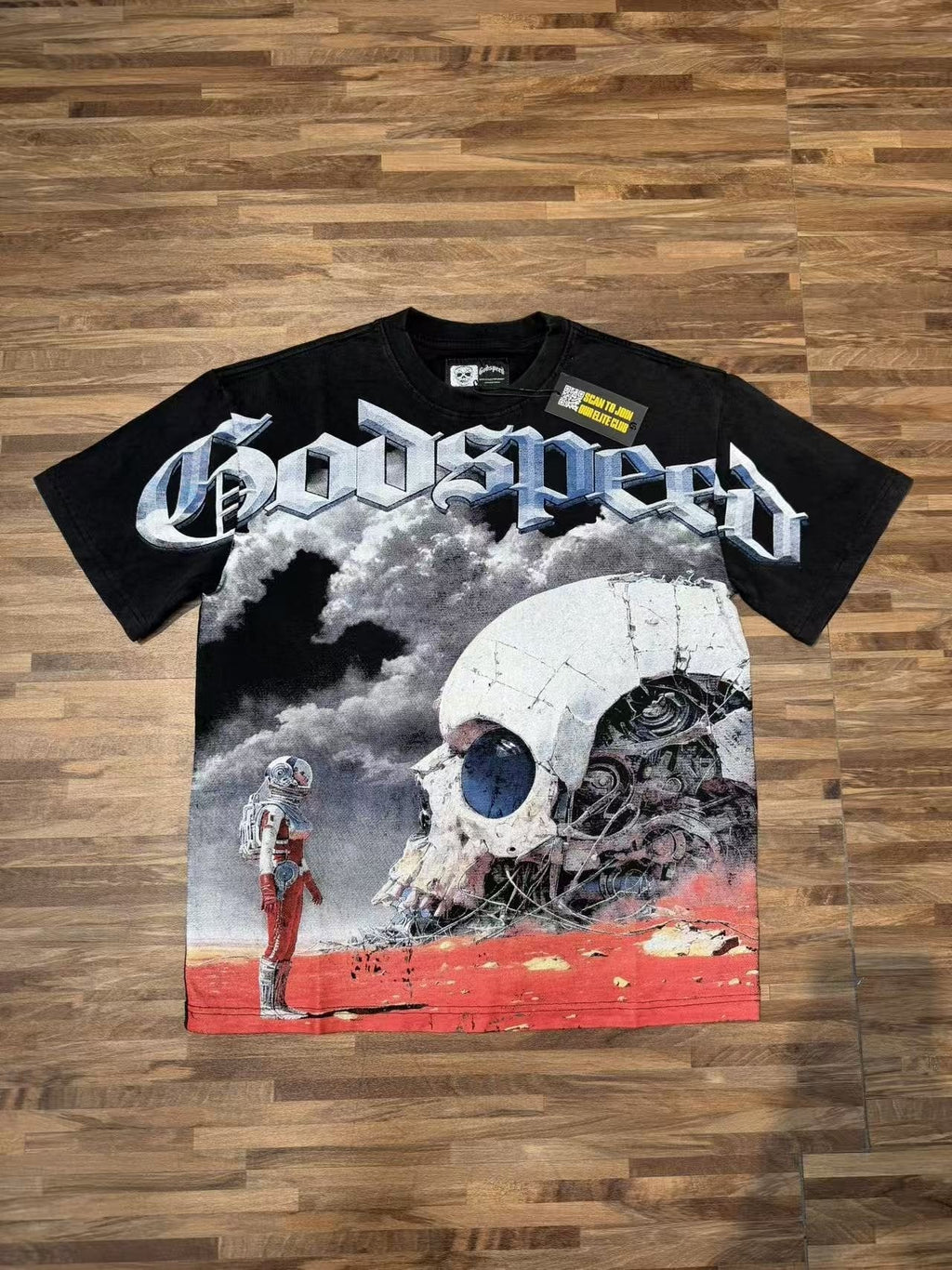 Godspeed Astronaut Skull Graphic T-Shirt ¡ª front
