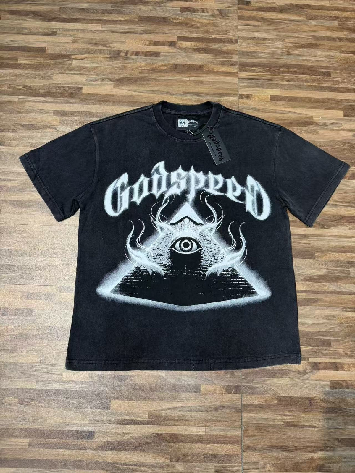 Godspeed Out of Many One Washed Black Graphic T-Shirt ¡ª front