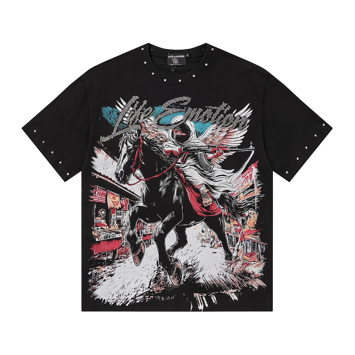 MIXED EMOTION Rhinestone Front Graphic T-Shirt ¡ª hero