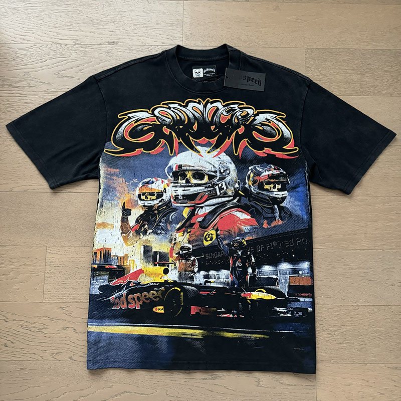 Godspeed Washed Black Racing Graphic T-Shirt ¡ª front