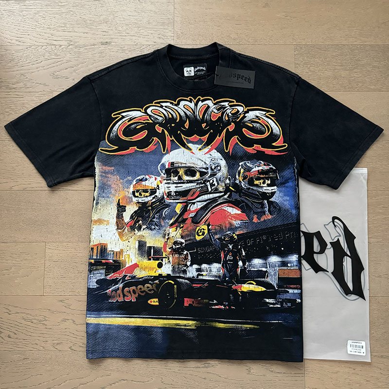 Godspeed Washed Black Racing Graphic T-Shirt ¡ª context