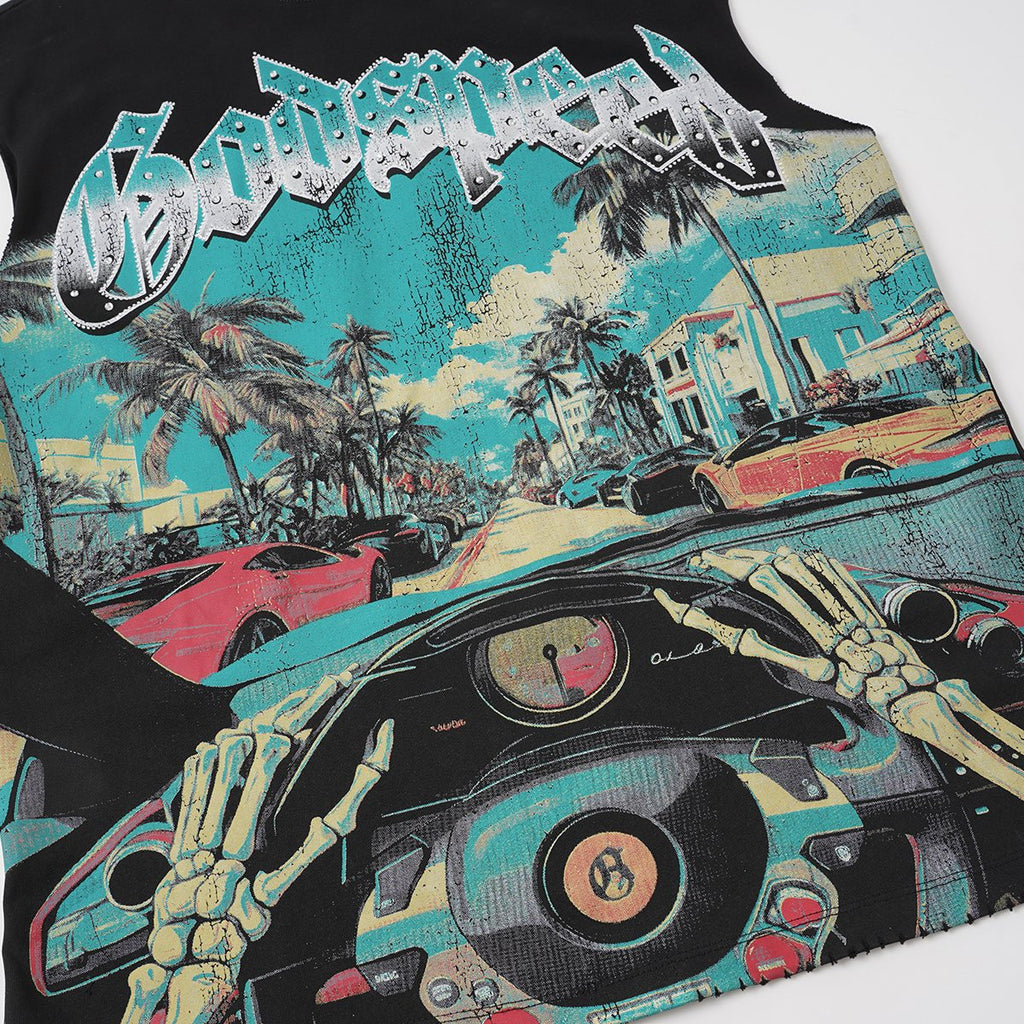 Godspeed Street Car Graphic Sleeveless T-Shirt ¡ª detail