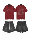 Godspeed Red Graphic T-Shirt & Black Shorts Set ¡ª front