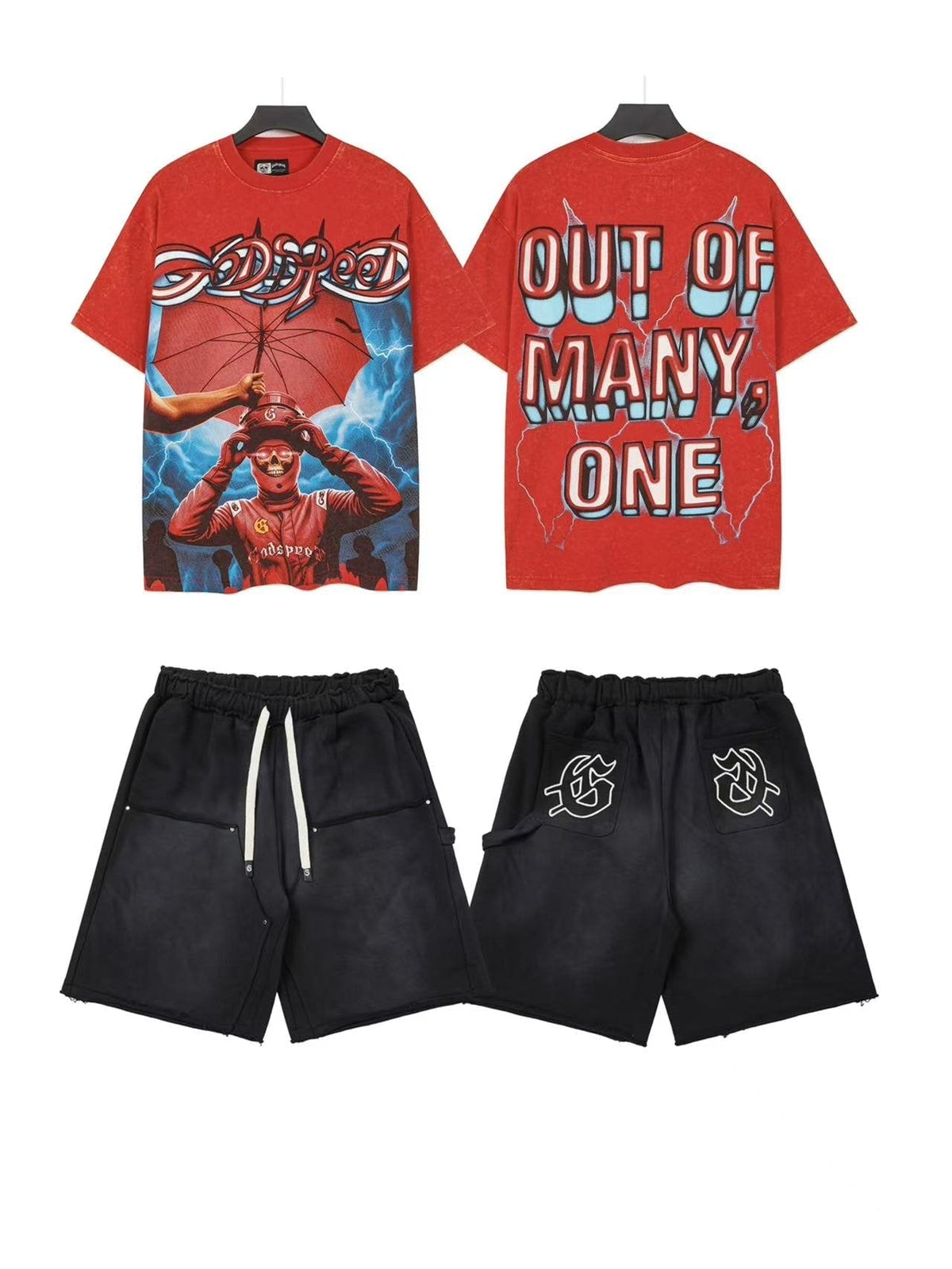 Godspeed Out Of Many Basketball T-Shirt & Shorts Set ¡ª front