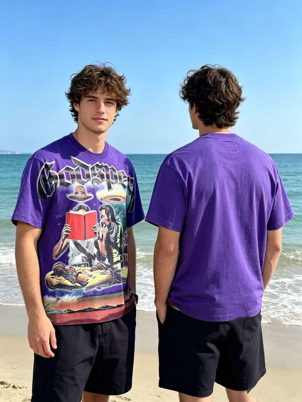 Godspeed Washed Purple Front Graphic Short-Sleeve T-Shirt ¡ª context