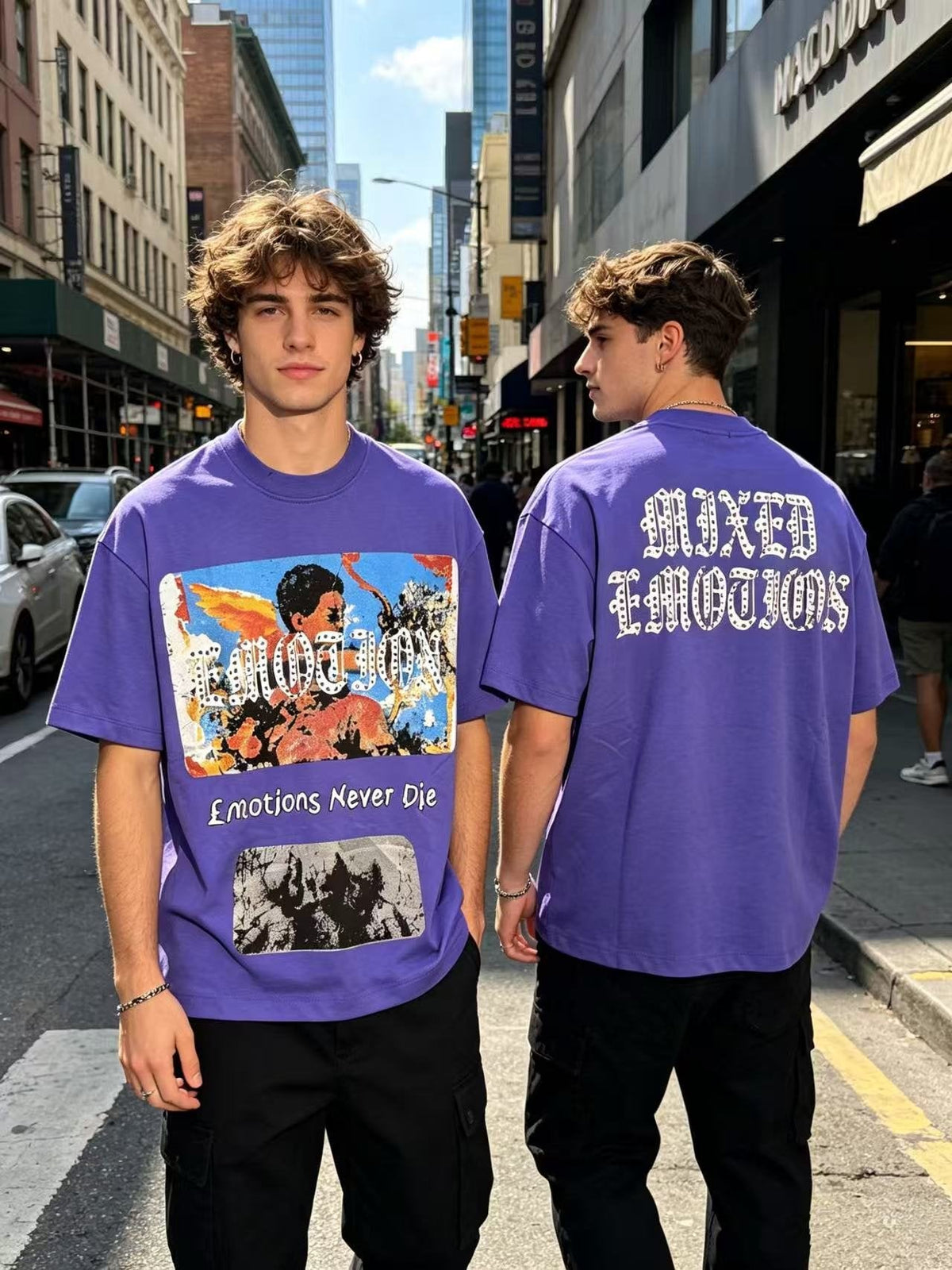 MIXED EMOTION Rhinestone Graphic T-Shirt ¡ª model
