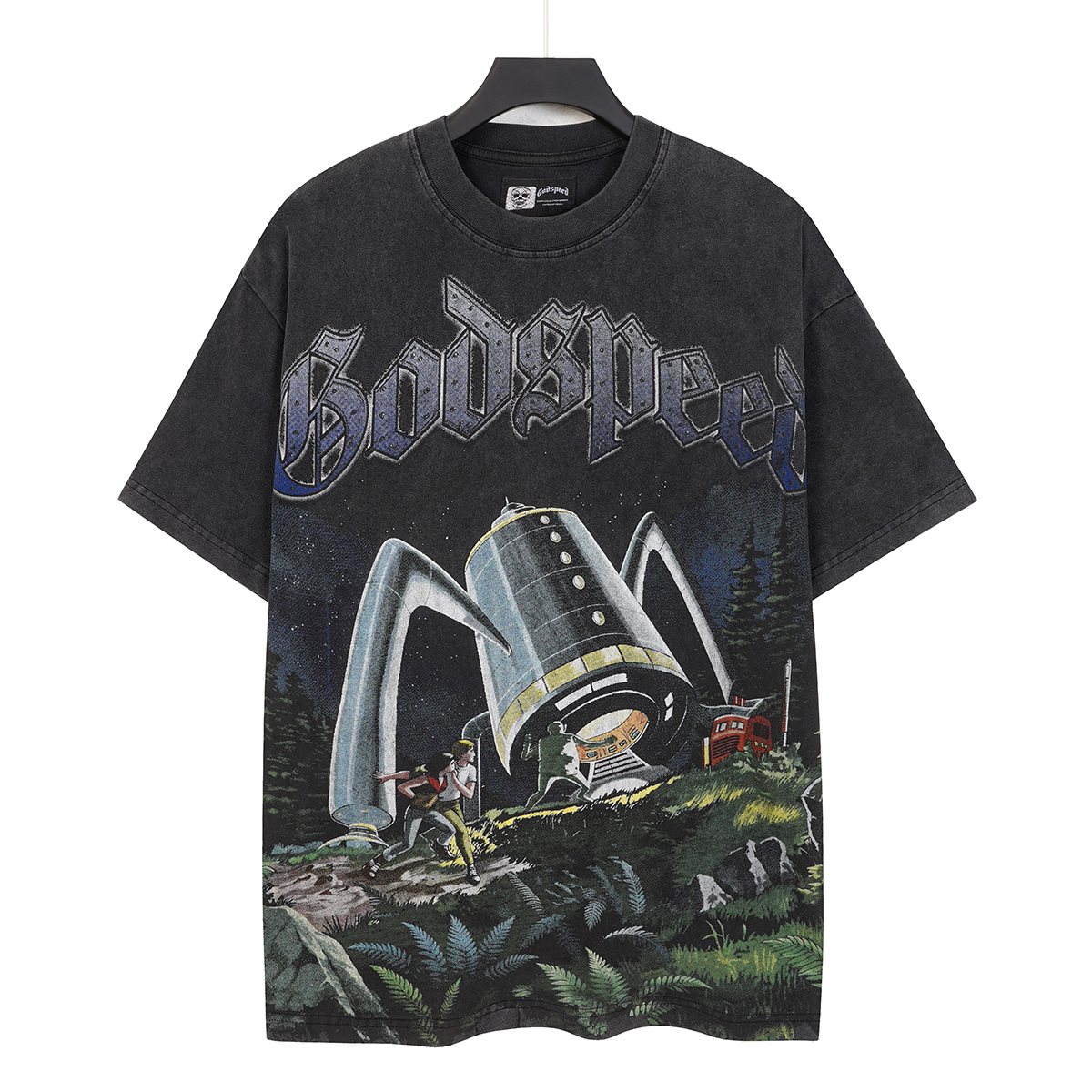 Godspeed Spaceship Graphic Washed Black T-Shirt ¡ª hero