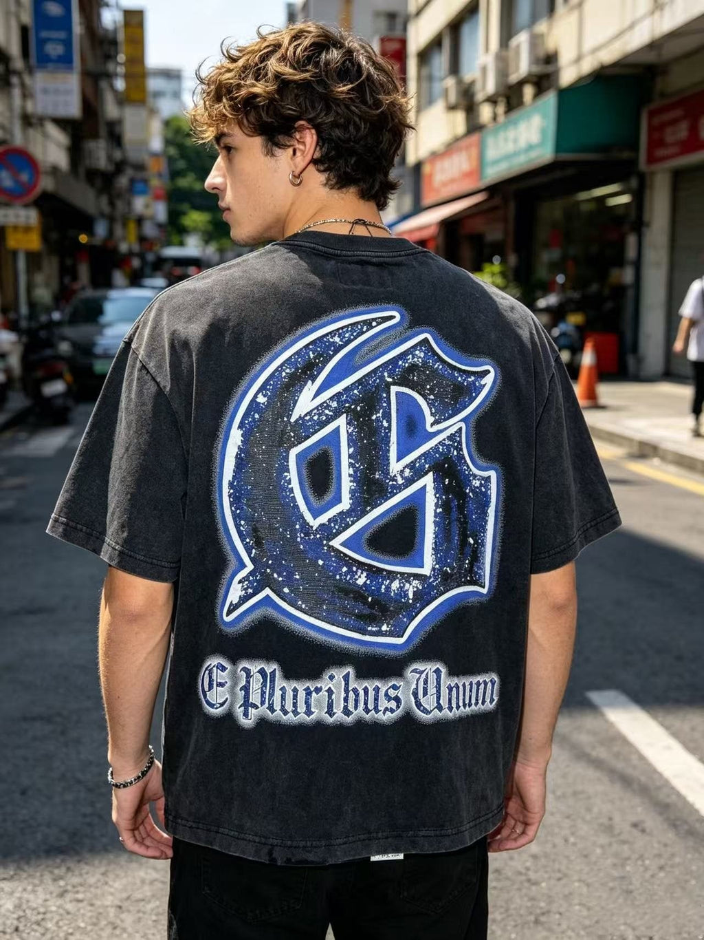 Godspeed Spaceship Graphic Washed Black T-Shirt ¡ª model