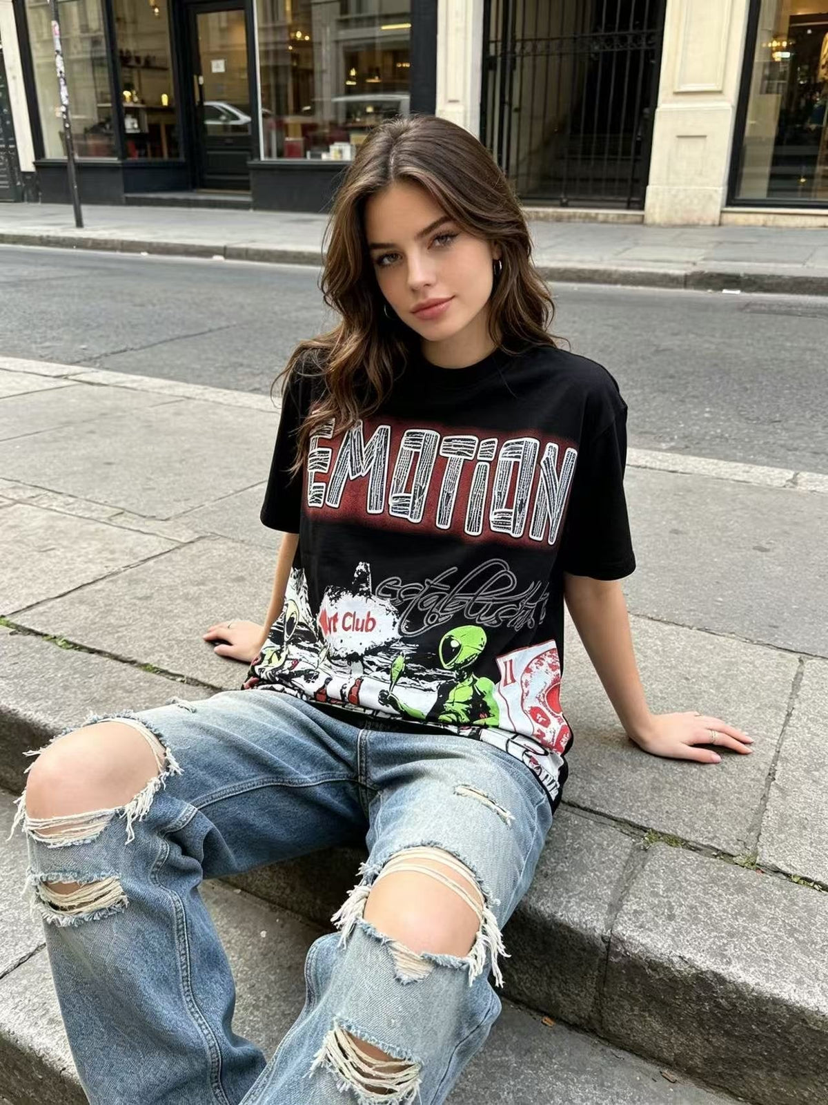 MIXED EMOTION Front and Back Graphic T-Shirt ¡ª model