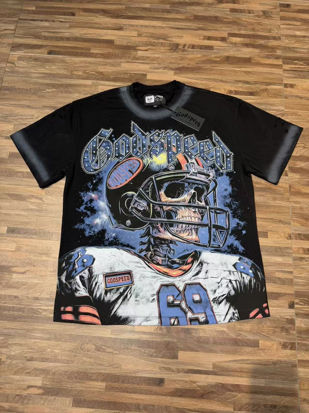 Godspeed Football Skull Graphic T-Shirt ¡ª front