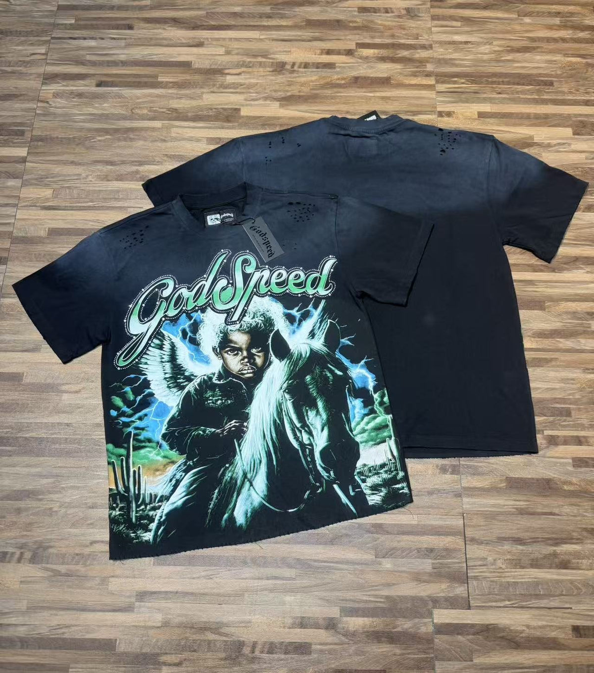 Godspeed Distressed Rhinestone Short-Sleeve Graphic T-Shirt ¡ª context