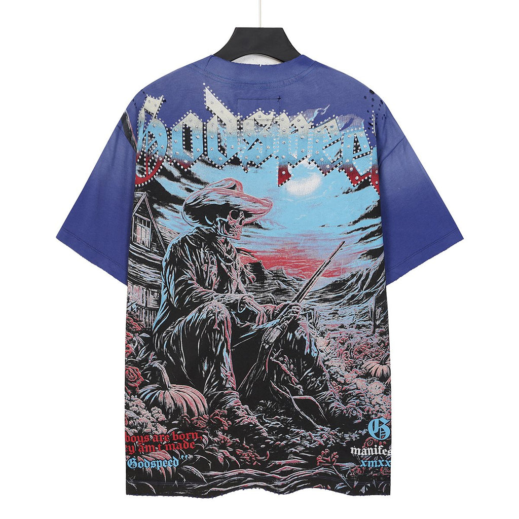 Godspeed Cowboy Skull Rhinestone-Style Short-Sleeve T-Shirt ¡ª back