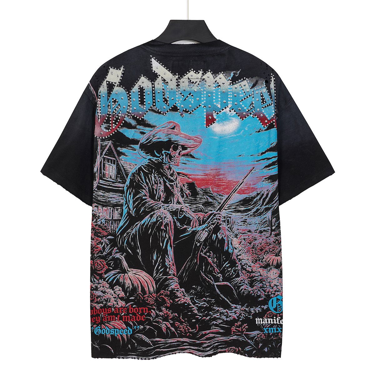 Godspeed Cowboy Skull Rhinestone-Style Short-Sleeve T-Shirt ¡ª back