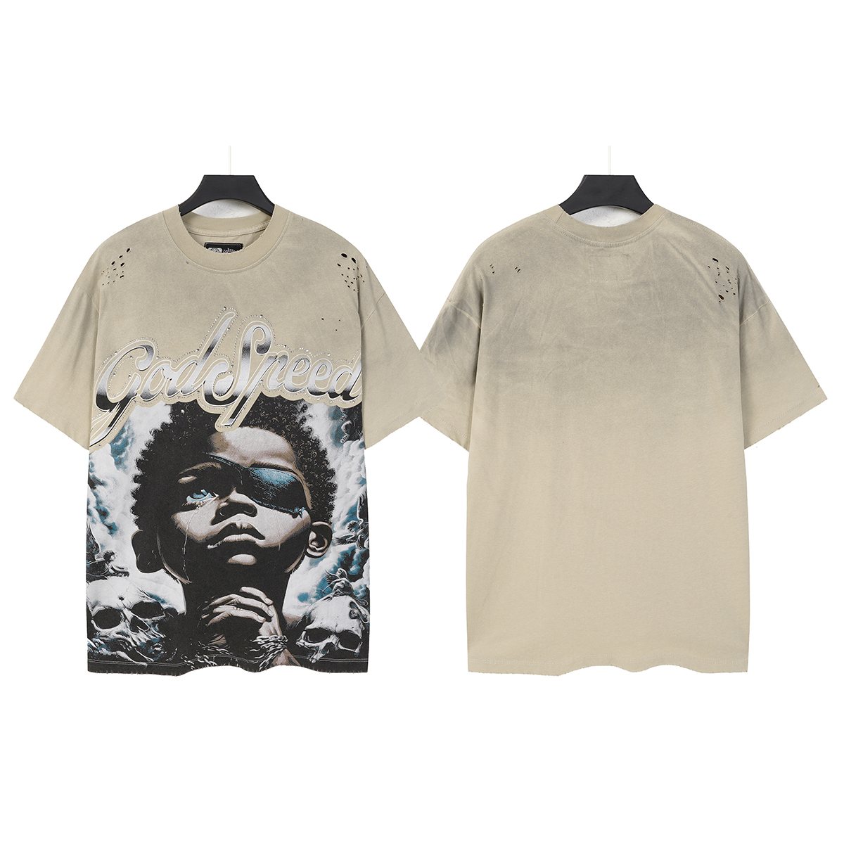 Godspeed Portrait Skull Distressed Short-Sleeve T-Shirt ¡ª front