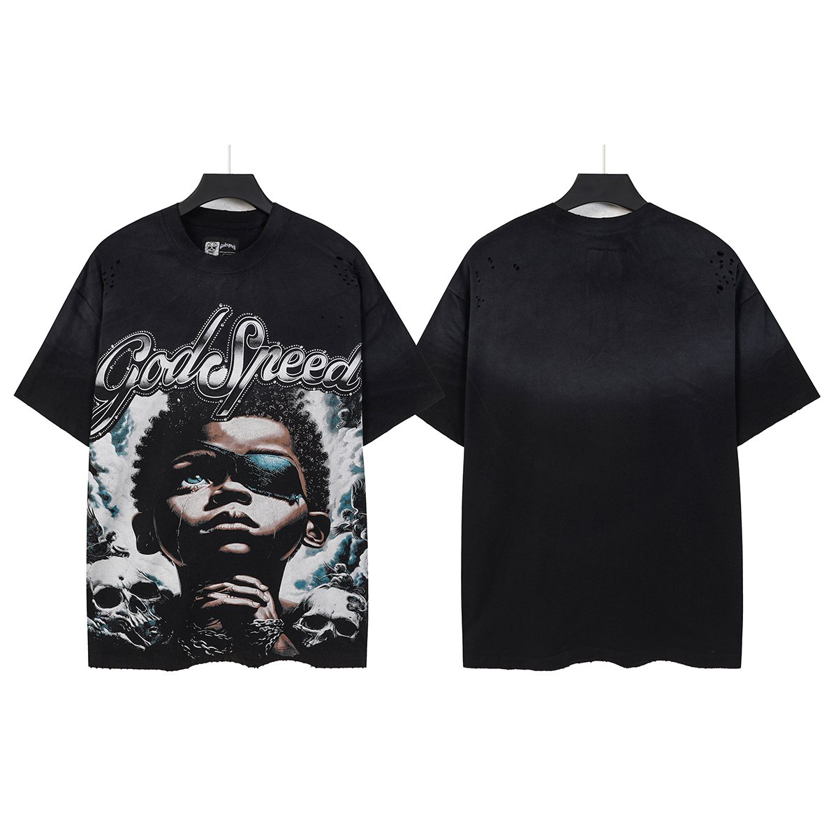 Godspeed Portrait Skull Distressed Short-Sleeve T-Shirt ¡ª front