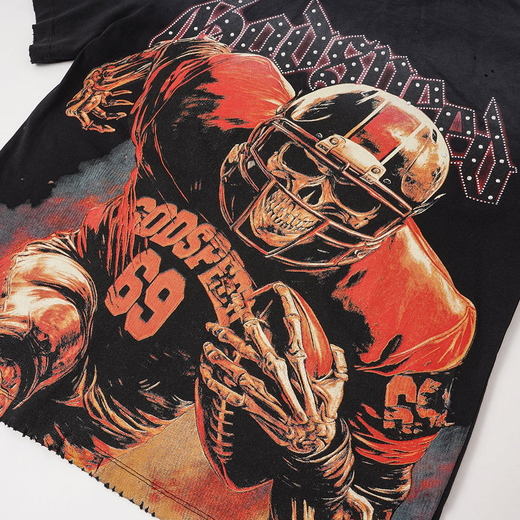 Godspeed 69 Football Skull Graphic T-Shirt ¡ª detail