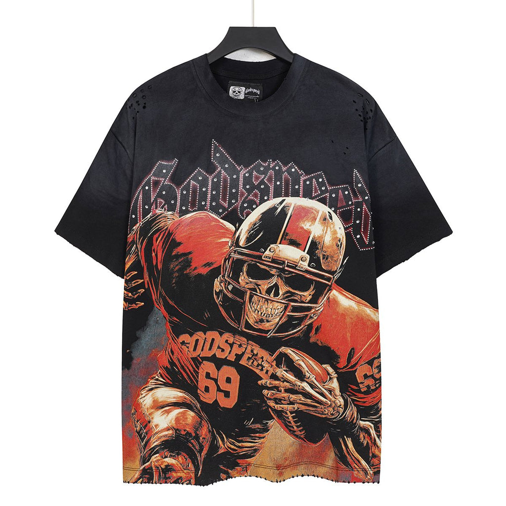 Godspeed 69 Football Skull Graphic T-Shirt ¡ª hero