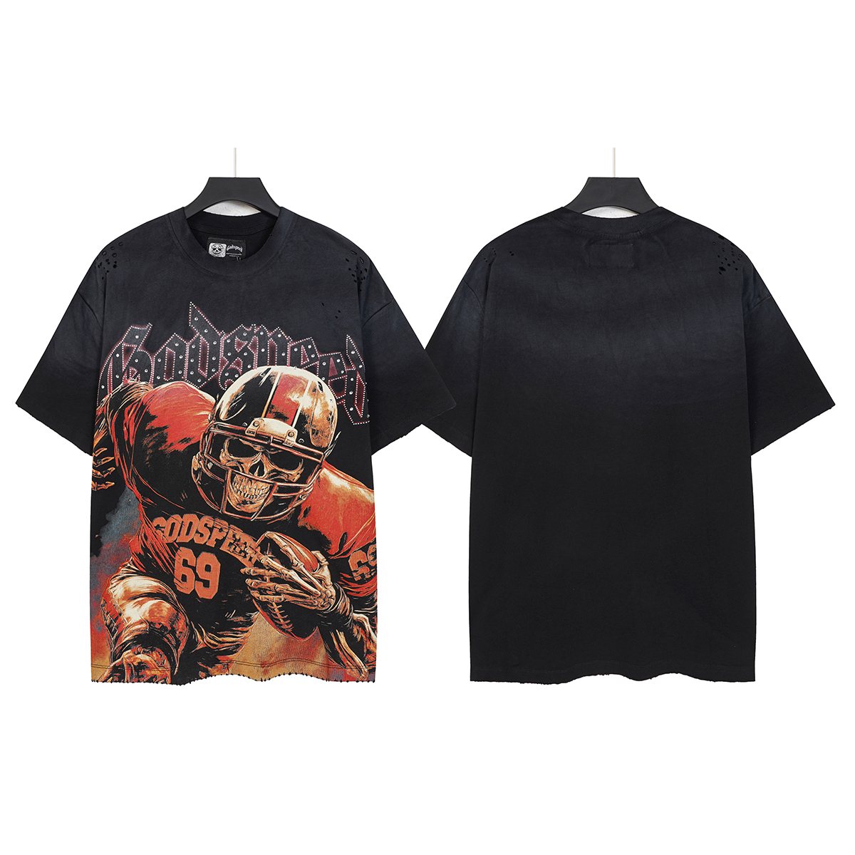 Godspeed 69 Football Skull Graphic T-Shirt ¡ª front