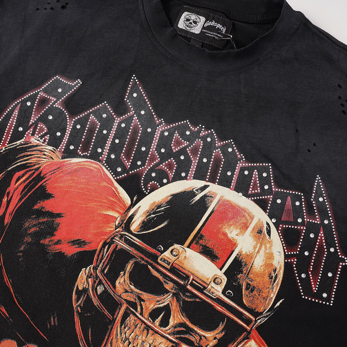 Godspeed 69 Football Skull Graphic T-Shirt ¡ª detail