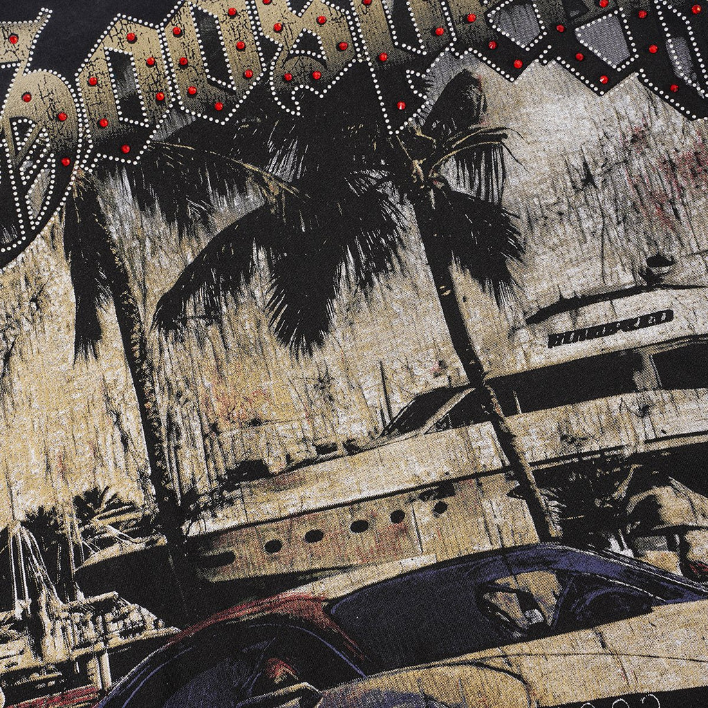 Godspeed Distressed Rhinestone Graphic T-Shirt ¡ª detail