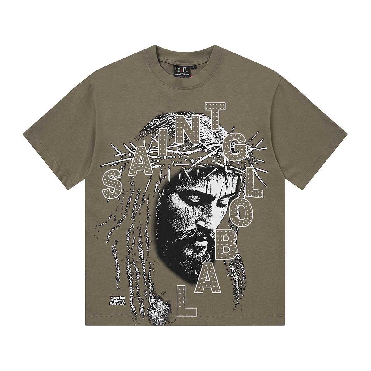 SAINT Rhinestone Graphic Short-Sleeve T-Shirt ¡ª front